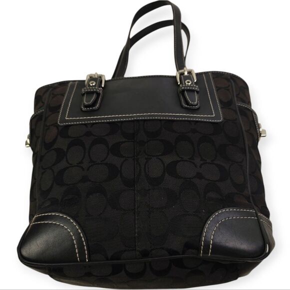 Coach Legacy Black Leather Trim CC Signature Canvas Handbag Tote Purse - Picture 7 of 14